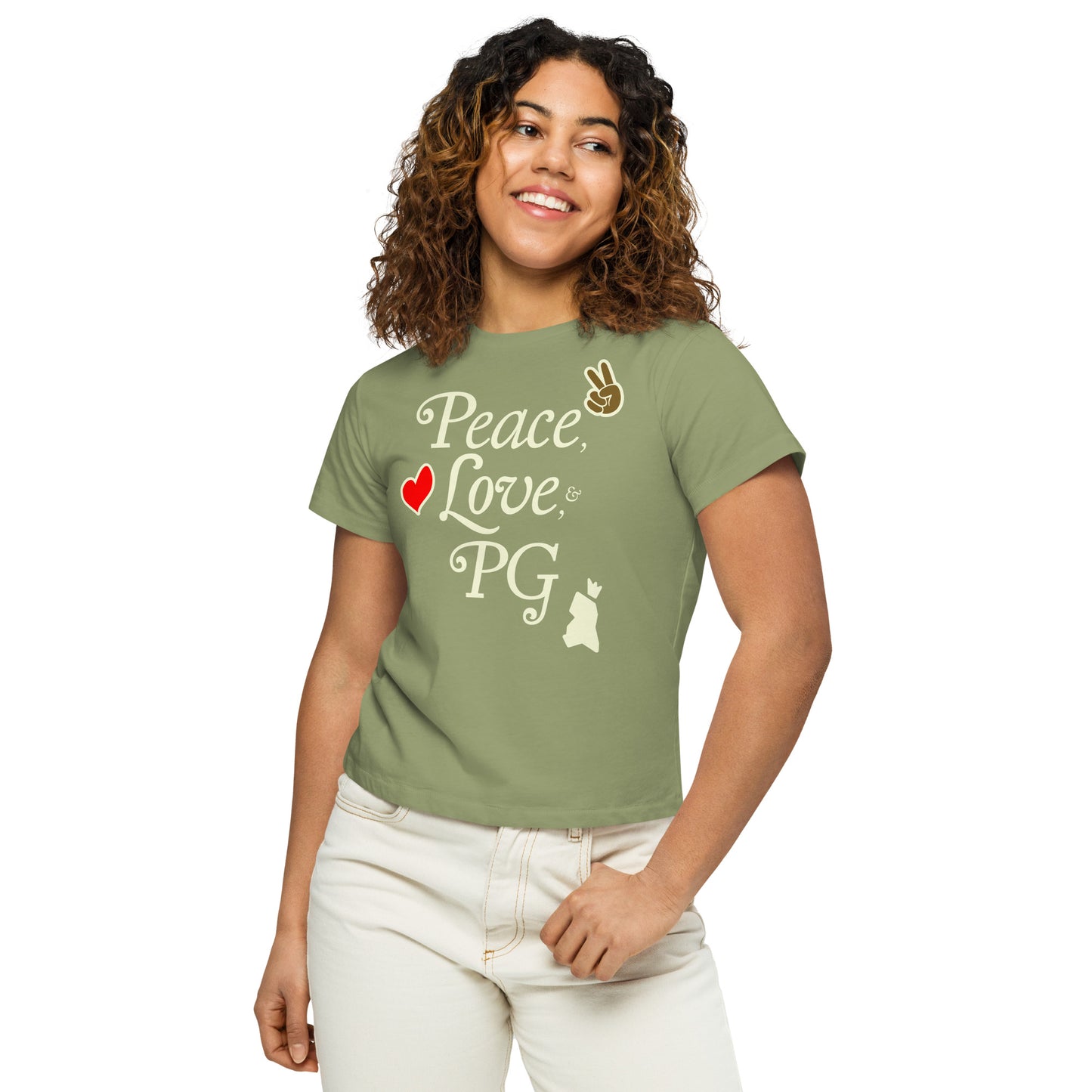 Peace, Love, & PG Women’s Cropped High-Waisted Tee