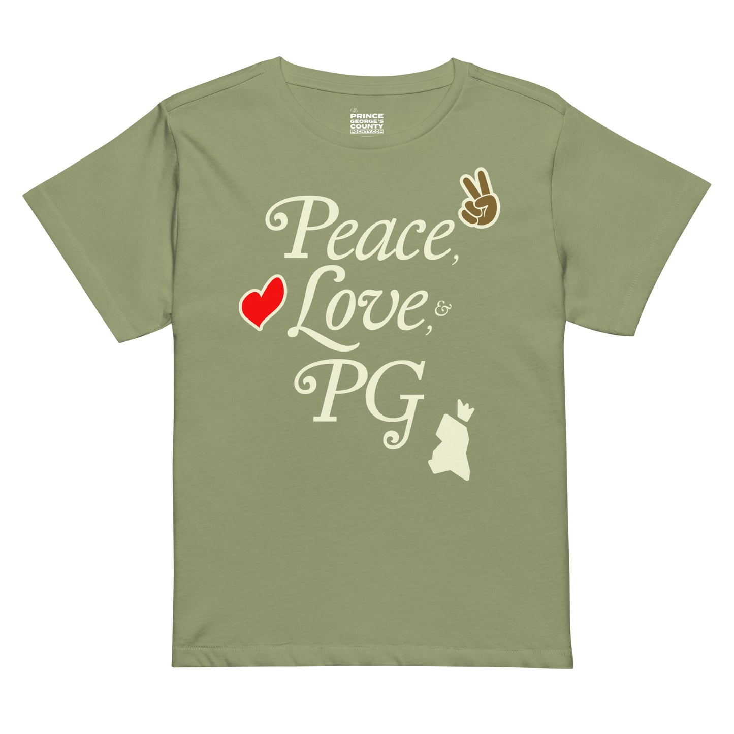Peace, Love, & PG Women’s Cropped High-Waisted Tee