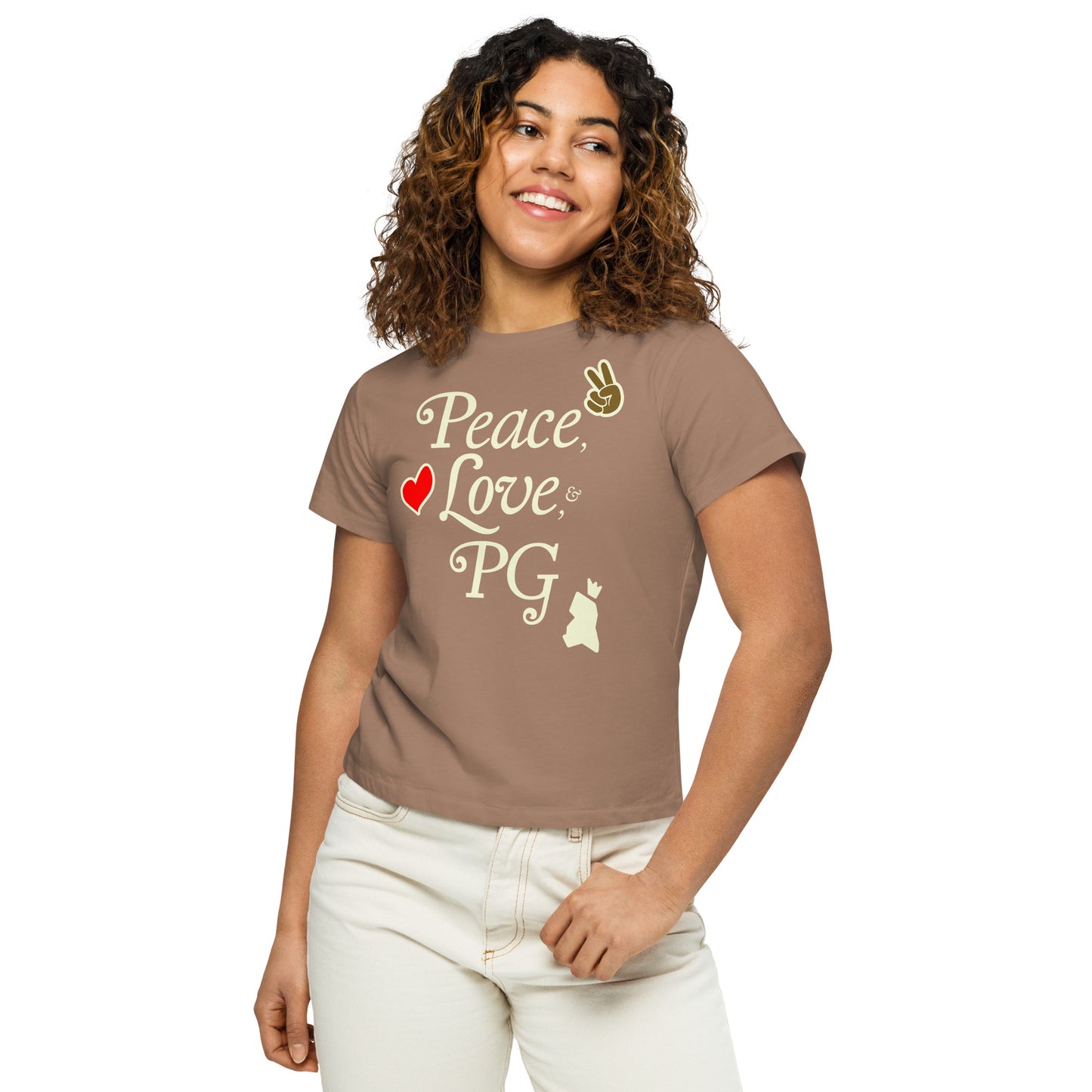 Peace, Love, & PG Women’s Cropped High-Waisted Tee