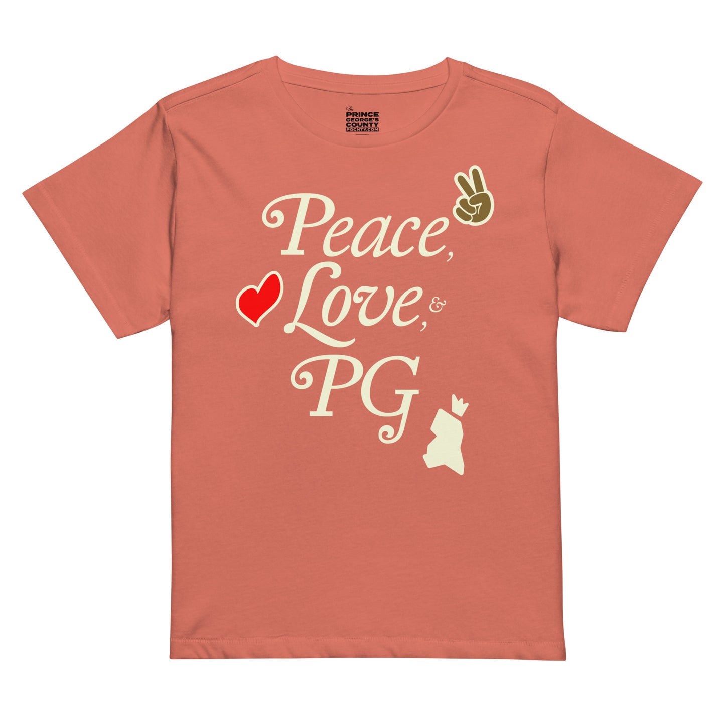 Peace, Love, & PG Women’s Cropped High-Waisted Tee