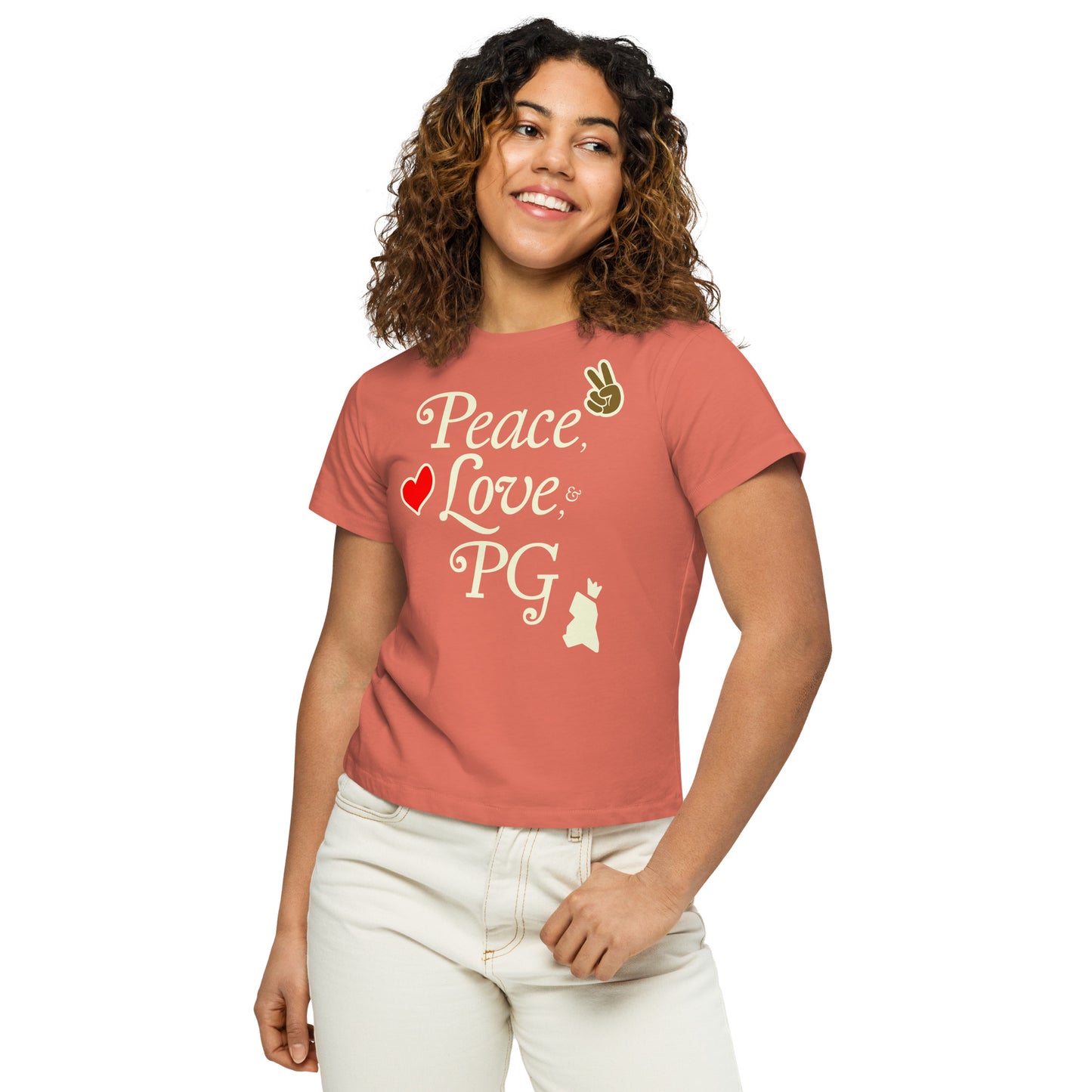 Peace, Love, & PG Women’s Cropped High-Waisted Tee