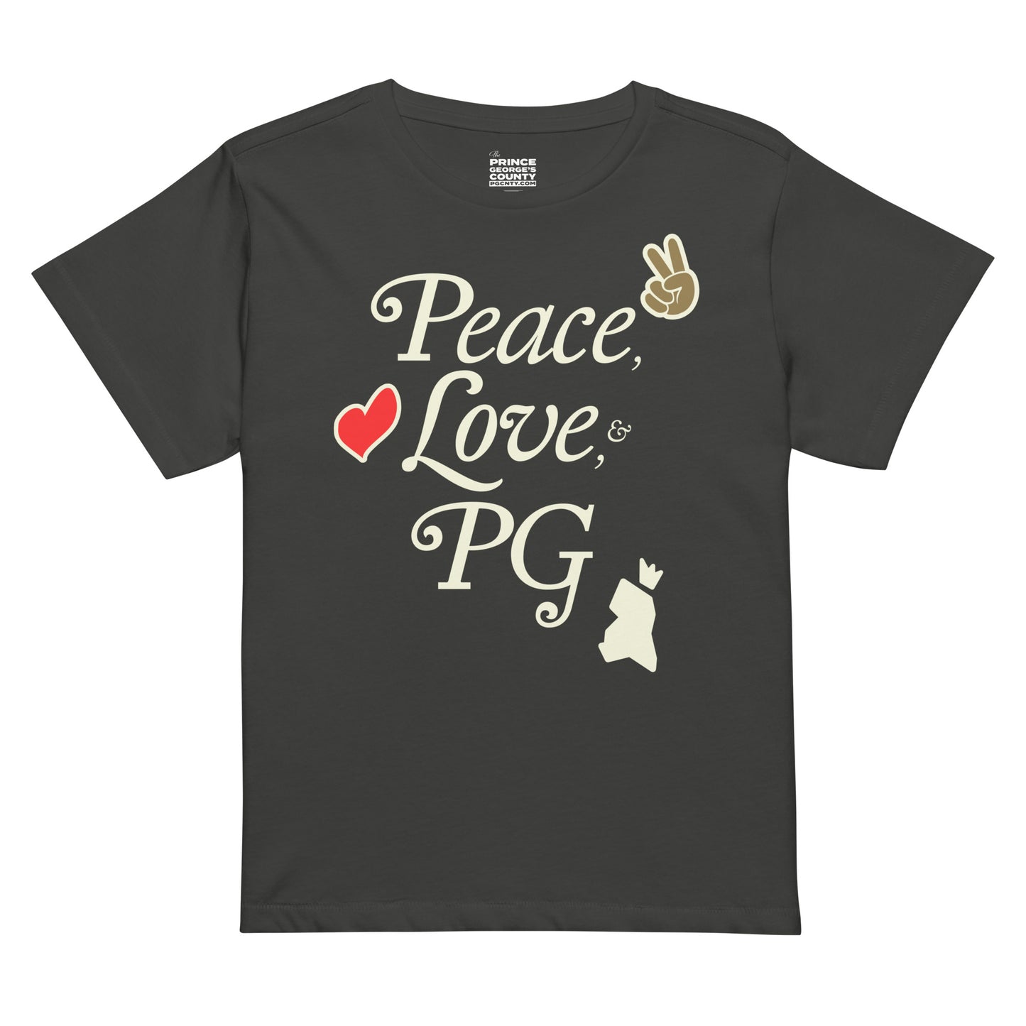 Peace, Love, & PG Women’s Cropped High-Waisted Tee